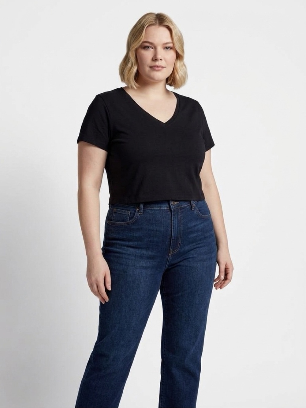 Wild Fable Black V-Neck Crop Top Short Sleeve XXL